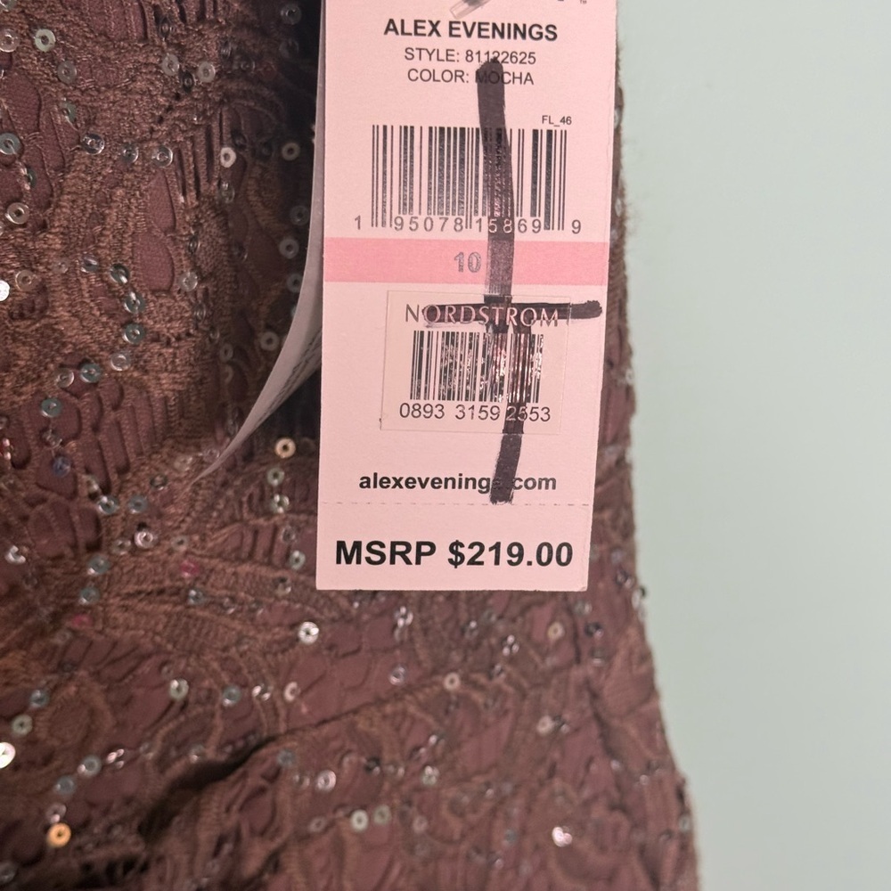 Alex Evenings One Shoulder sequin Lace A line gown in mocha - Picture 5 of 10